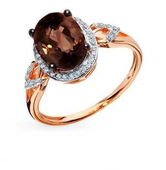 

Gold ring with раухтопазами and diamonds sunlight sample 585