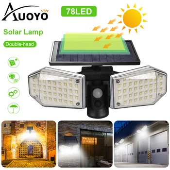 

Auoyo Solar Lights Outdoor Lighting Dual Head Spotlights Adjustable Motion Sensor Solar Security Lights IP65 Waterproof