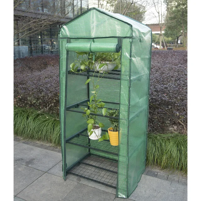 Garden Greenhouse with 4 Levels 69x49x158cm UV-resistant PE Cover Keep Warm Sunroom with Roll-up Windows For Flowers plants