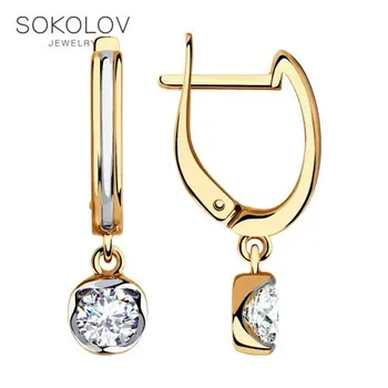 

SOKOLOV drop earrings with stones of gold with cubic zirconia fashion jewelry 585 women's male, long earrings