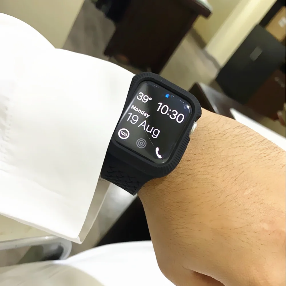 Чехол и ремешок для Apple watch band 44 мм/40 мм встроенный Плетеный силиконовый браслет