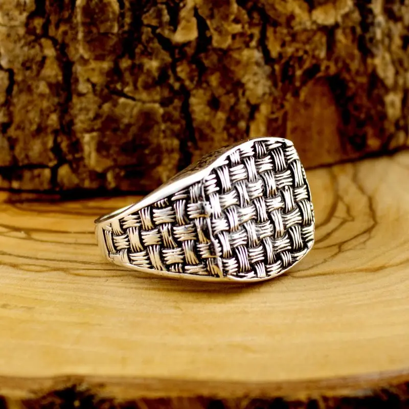 

925 Sterling Silver Woven Texture Ring for Men Aqeq Onyx Stone Jewelry fashion vintage Gift Rings All Size Made in turkey
