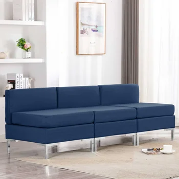 

Middle sofa Modular 3 PCs pillows blue fabric sofas