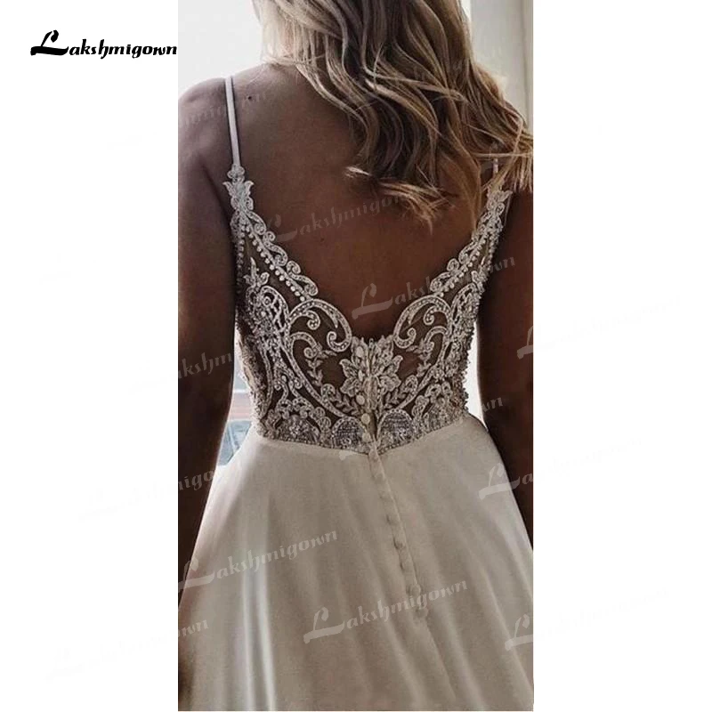 Simple Modern A Line Chiffon Lace Back Out  Plunge V Neckline with Strap Wedding Dress 2022 Bride Sleeveless Sweep Floor-Length bridesmaid dresses