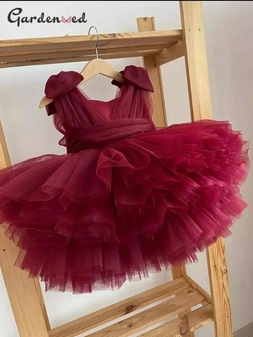 

Burgundy Flower Girl Dress Puff Sleeves Girls Princess Wedding Party Dress First Communion Gown dresses for girls-flowers
