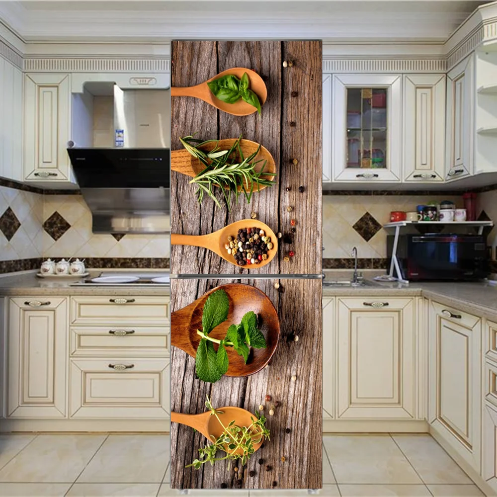 キッチン冷蔵庫ステッカードアカバーpvc冷蔵庫壁紙ラップビニール食品粘着リムーバブル凍結壁ステッカー家の装飾 Door Stickers Aliexpress