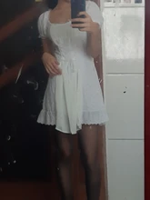 Bazaleas-vestido de encaje bordado blanco para mujer, vestido Vintage de cintura Bandage con lazo cruzado, vestidos de mujer con volantes a la moda