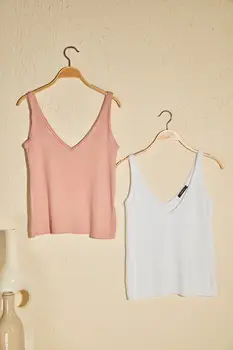 

Trendyol Powder and White 2-up Package Fiilli Knitted Blouse TWOSS20BZ1759