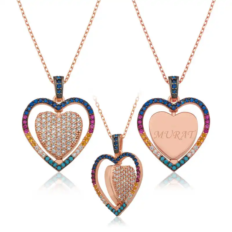 

Armagano 100% 925 Sterling Silver Double Sided Personalized Heart Necklace Good Quality and Original Women Amulets