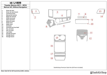 

Interior lining for Toyota Sienna 2011-UP. Set L1809.