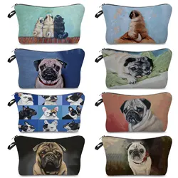 Cute Pug Dog Printing Women's Cosmetics Bag Female Makeup Bags Portable Toiletry Pouch Big Child Pencil Case Roomy Storage Bag