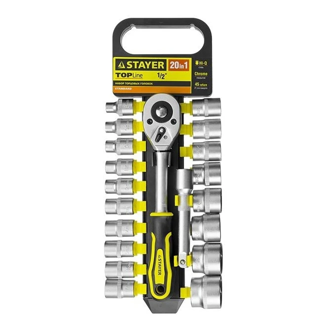 Набор головок торцевых STAYER 27750-H20 (20 предметов, сталь CRV, торцевые головки 1/2\')