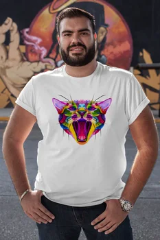 

Angemiel Wear Colorful Cat White Men 'S Cotton Big Size T-Shirt