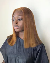 Jengibre Bob corto pelucas de cabello humano Rubio transparente peluca con malla frontal 13*1 Remy peruano recto naranja malla con división frente pelucas de cabello