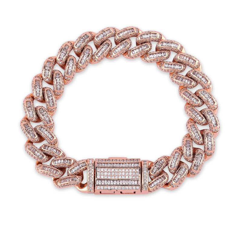 TOPGRILLZ Miami Big Box Clasp 14mm Cuban Bracelet 7.5-9.5 Inch Iced Out Prong Setting Square zircon Hip Hop Jewelry For Men - Окраска металла: Rose gold