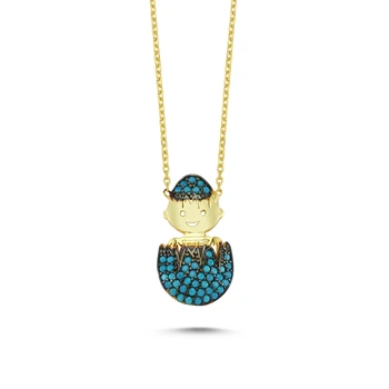 

KUTAYDAN Turquoise Zircon Gemstone Egg & Baby Necklace 925 Sterling Silver