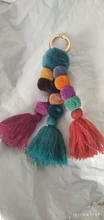 Llavero hecho a mano con cuentas bohemias, bolsa de mano con pompón, colgante, para regalo de Año Nuevo, 1 unidad