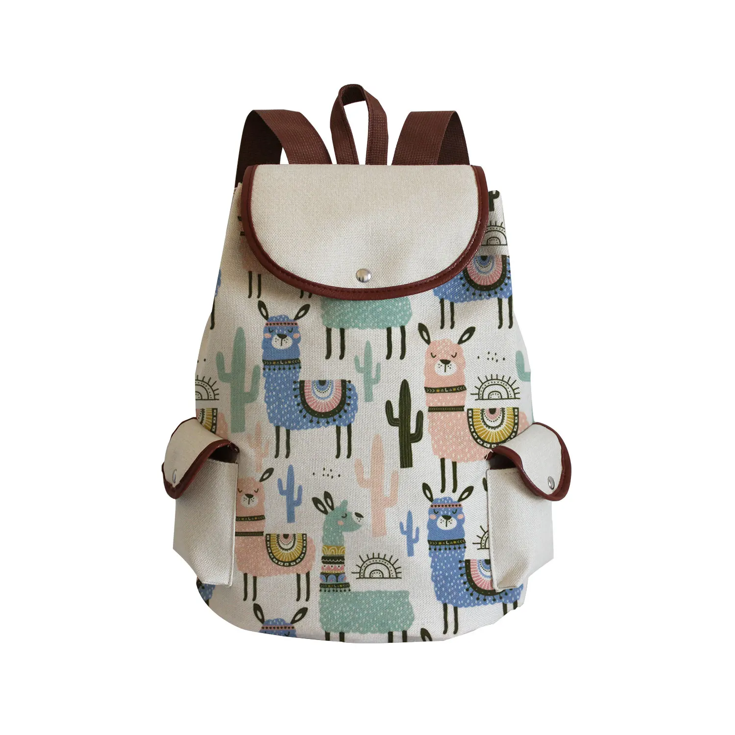 Alpaca Cactus Printed Handbags Lovely Casual Drawstring Backpack Eco Reusable School Bag Large Capacity School Bag Portable Bag