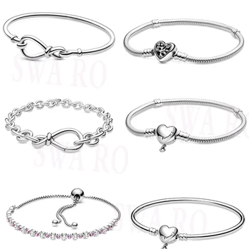 

2020 Mother's Day New S925 Family Heart Clasp Snake Chain, Infinity Knot, Chunky Infinity Knot Chain Bracelet original jewelry