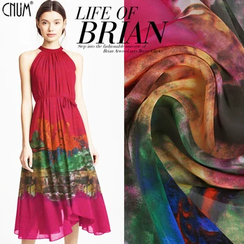 

CNUM SC128 100% Silk Chiffon/ Bohemian Iridescent Color / Silk Fabric Thin/ Width 1.42yd Thickness 6mm