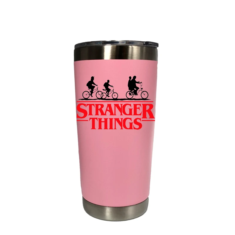 20 oz pink Странные Вещи термо кружка с крышкой двойными стенками из нержавеющей стали кофе кружки путешествия вакуумная колба вождения посуда для напитков кружка для путешествий - Цвет: 20 oz pink