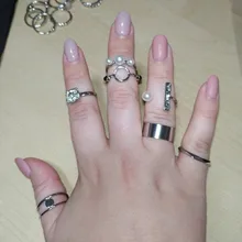 Anillos metálicos de dedo con piedras coloridas para mujer y niña, HZ, 2019, Vintage, color plata, para verano