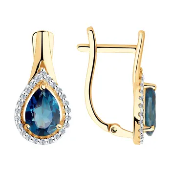 

Sokolov drop earrings with stones in gold with blue topaz and cubic zirconia, fashion jewelry, 585, women's male, long earrings