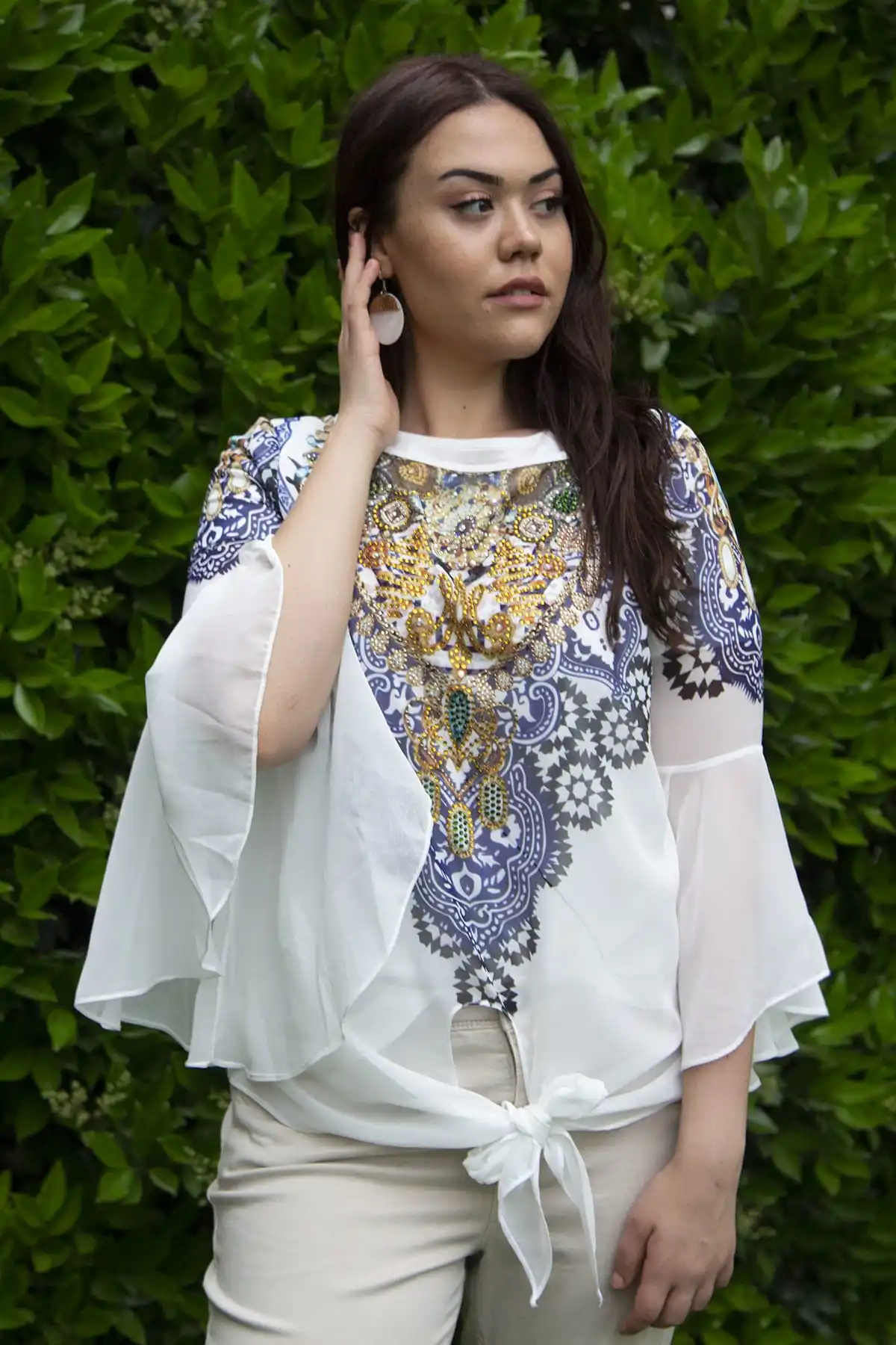 Sans Textile Women Bone Chiffon Stone İşli Tunik 65 N10933 |