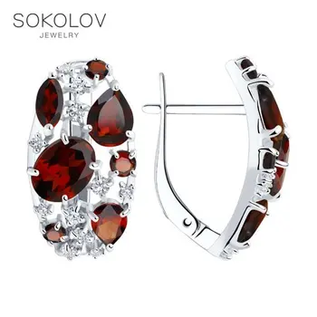 

Sokolov drop earrings with stones in silver with garnet and cubic zirconia, fashion jewelry, 925, women's male, long earrings
