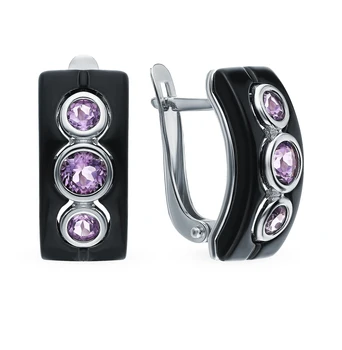 

Silver earrings with amethyst sunlight sample 925