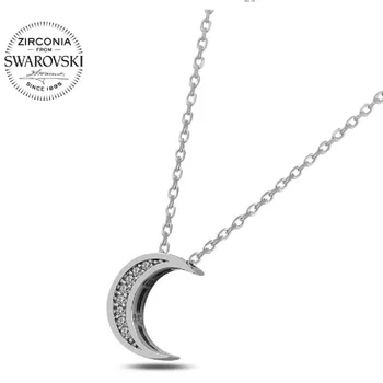 

925 Sterling Silver Necklaces Jewelry Zirconia Swarovski Stone Moon Shape Elegant Women Gift Quality Jewelrys