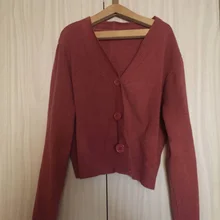 Muelle Verde pantalones abrigos 2020 flojo señoras corto de punto suéteres de manga larga botones V sólido cuello Cardigan para mujer nuevo