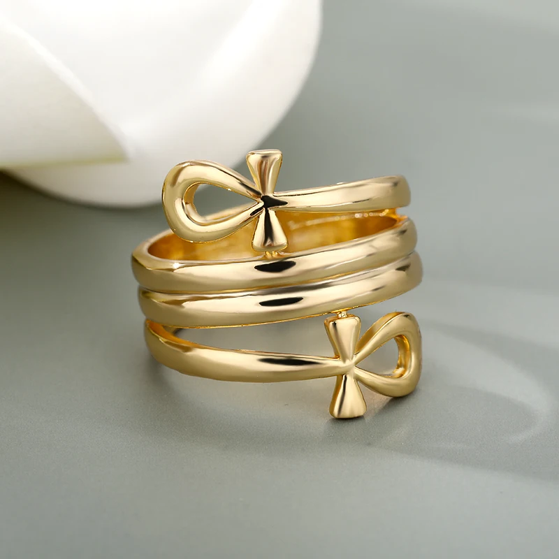 Egyptian Cross Rings For Women Couple Gold Ring Sliver Color Stainless Steel Ring Gothic Jewelry