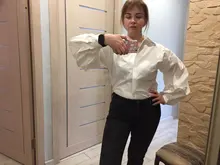 Blusa con manga de linterna para mujer, camisa holgada con botones a la moda para primavera y otoño, Color liso