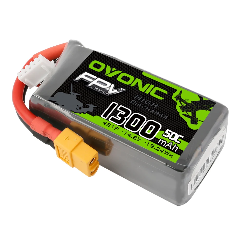 

OVONIC 1300 Mah 50C 14.8V 4S LiPo Battery Pack With XT60 Plug For Drone FPV Quadcopter RC Airplane Helicopter Car Boat