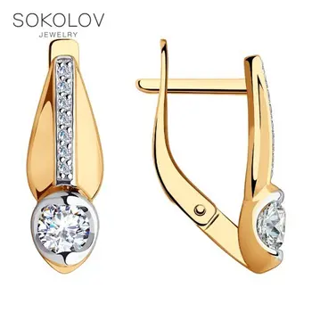 

SOKOLOV drop earrings with stones of gold with cubic zirconia fashion jewelry 585 women's male, long earrings