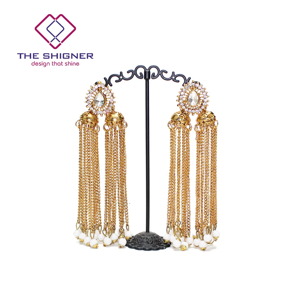 THE SHIGNER этнические индийские Золотые птичья клетка Jhumka Jhumki кисточкой Кристалл серьги индия, этно-стиль традиционные висячие серьги ювелирные изделия