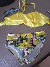 Bañador de 5 a 14 años para niña, traje de baño para niña con estampado de hojas, Bikini de chica adolescente, traje de baño con Top de cuello Halter para niña Falbala