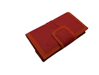

Wallet for women in leather, two separate departments wallet, wallet and card holder, 16x10 cm. (Red-orange)