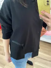 Big-Size T-Shirt Irregular Long-Sleeve Red EAM Fashion Women Spring Round-Neck 