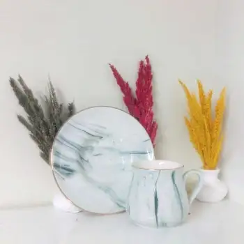 

Marble Pattern Handmade Porcelain Turkish Coffee Cup Set 12 Pieces