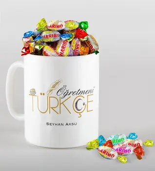 

Personalized Turkish Öğretmeni Mug and Haribo Candy Gift Set