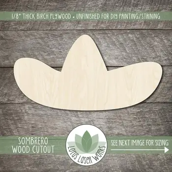 

Wood Sombrero Cutout, Blank Wood Craft Embellishments, Wooden Sombrero Shape