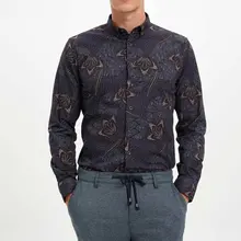 Дефакто Мужская рубашка с длинным рукавом, мужские винтажные топы с принтами, Смарт повседневные рубашки с отложным воротником Shirts-M2859AZ19WN