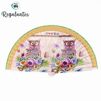 

Gifts, wooden fans, folding, painted owl mona, wedding details for guests, home decoration