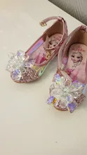 Disney-zapatos de cristal de Frozen para niñas, sandalias con nudo mariposa y tacón alto para fiesta de verano
