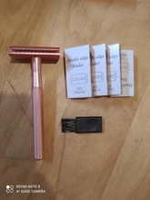 HAWARD-maquinilla de afeitar de doble filo para hombre y mujer, maquinilla de afeitar Manual clásica para la depilación, 20 hojas de afeitar, oro rosa