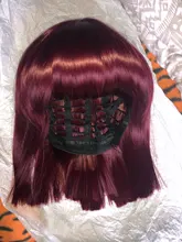 Peluca con flequillo corto para mujer, pelo sintético bob, vino, rojo, Negro, Rosa, naranja, peluca fiesta, largo hasta el hombro