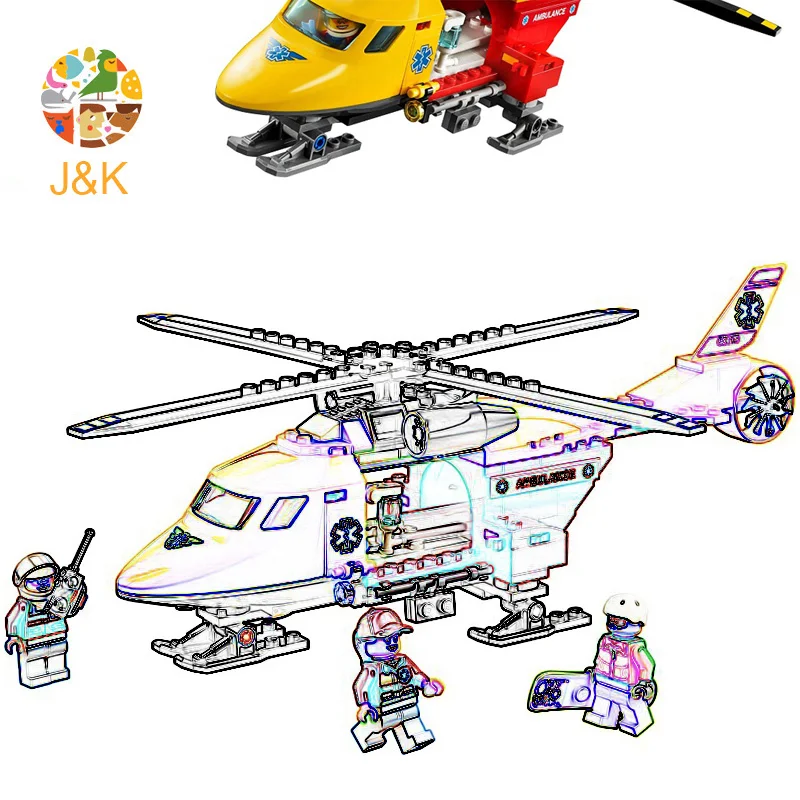 

60179 208pcs City series Rescue Ambulance Helicopter Model Building Block Educational DIY Toy For Children Gift 10868