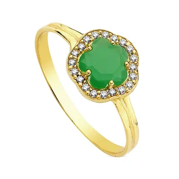

18k solid gold ring flower green stone multipiedra 6mm. [AB3320]